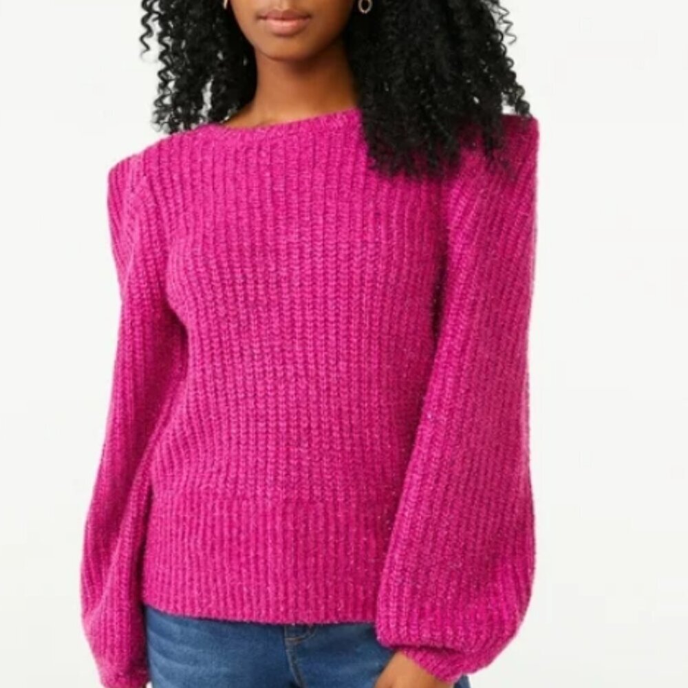 NWT Scoop Women's Soft Tinsel Sweater with Shoulder Detail Size M - Picture 2 of 6